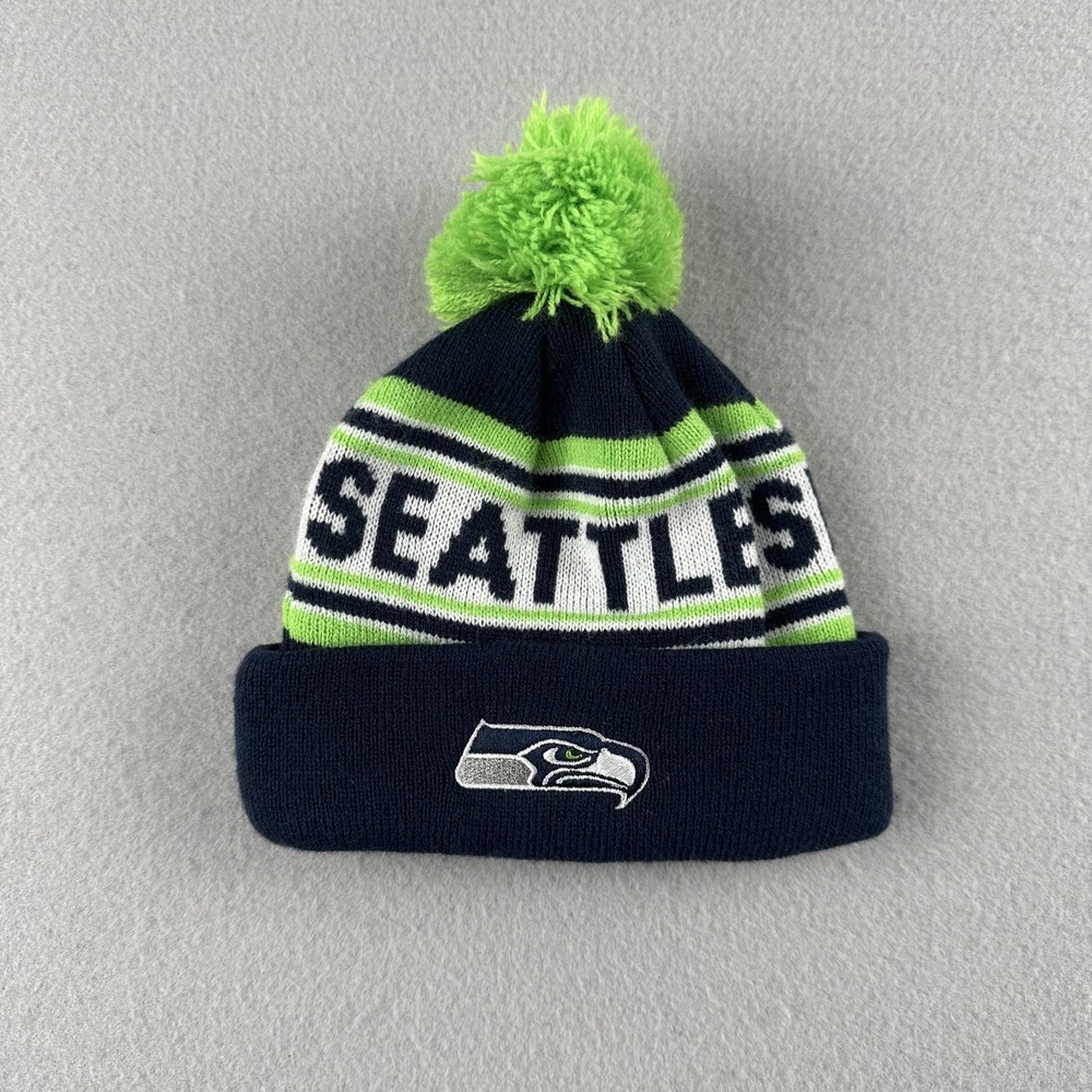 Seattle Seahawks New Era Kids Toddlers Navy Classic Cuffed Knit Hat with Pom